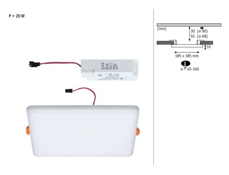 Panel bezramkowy VEUNA VariFit IP44 20W 3000K 185x185mm  230V tworzywo sztuczne - 6