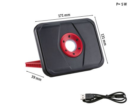 Naświetlacz roboczy akumulatorowy LED DIM 5W USB 440lm IP65 6500K DC5V czarno / czerwony tworzywo sztuczne - 10