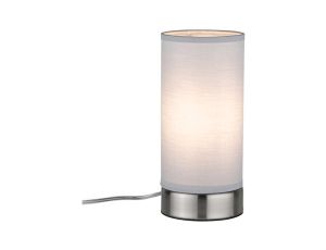 Lampka stołowa PIA max.1x25W E14 z wyłącznikiem 230V biały / metal / tkanina