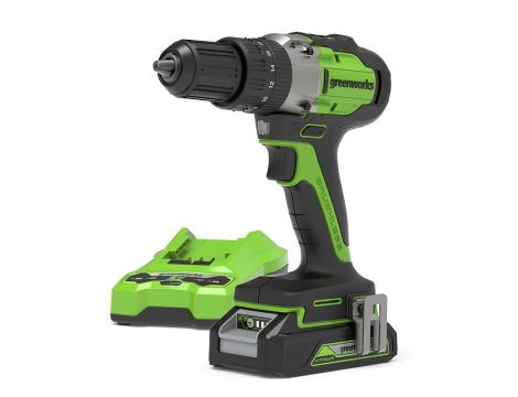 24V wiertarko-wkrętarka GD24DD60K2 Greenworks zestaw ładowarka + aku 2Ah + walizka