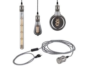 lampa industrialna wisząca Neordic Eldar z włącznikiem max. 1x20W E27 230V szara / oksydowany metal