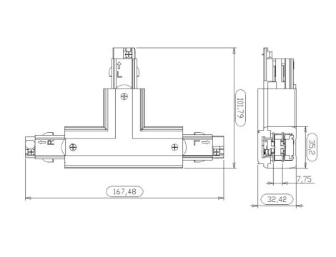 Łącznik do systemu ProRail3 T lewy 230V czarny / metal / tworzywo sztuczne - 4
