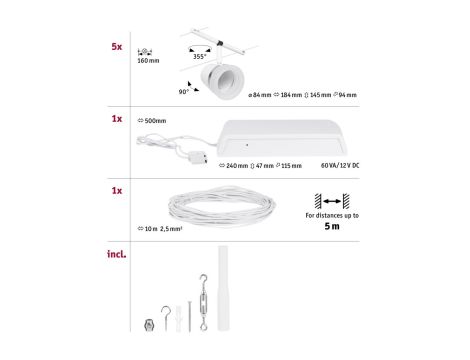 System linkowy DC zest Cone max5x10W Biały mat/Chrom GU5,3 12V DC 60VA twszt/met - 2