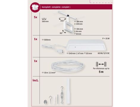 System linkowy DC Frame 5x4,8W Bi mat /Chrom 230V/12V DC 60VA twszt 3000K - 5