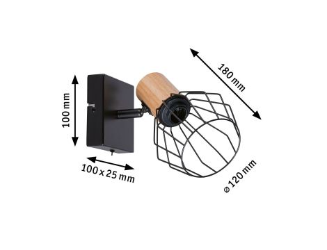 Oprawa ścienna LANKA E14 max.1x20W z wyłącznikiem 230V czarny / drewno - 5