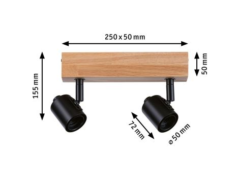 Oprawa ścienno sufitowa ARVID E27 max. 2x20W 230V czarny / drewno - 6
