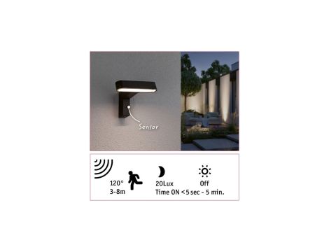 Oprawa elewacyjna ITO LED poziomy IP44 7W 3000K czujnik PIR+ zmierzchu 230V antracyt - 5