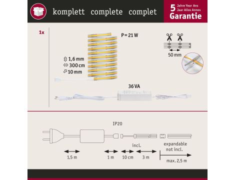Taśma MaxLED 500 Full-Line COB zest. podst. 3.0m 19W 2700lm 2700K - 5