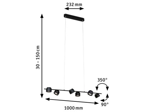 Lampa wisząca PURIC PANE LED SH Zigbee 6X6W 2700K DIM 450lm 2700K IP20 230V czarny mat /metal / tworzywo sztuczne - 8