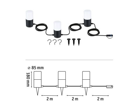 Łańcuch świetlny Plug & Shine TUBS 3x2W 3000K E14 IP44 24V antracyt / aluminium - 6