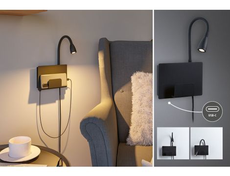 Oprawa ścienna HALINA LED 2.4W 200lm 2700K USB-C 230V czarny mat /metal - 4