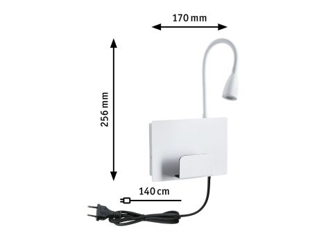 Oprawa ścienna HALINA LED 2.4W 200lm 2700K USB-C 230V biały mat /metal - 6