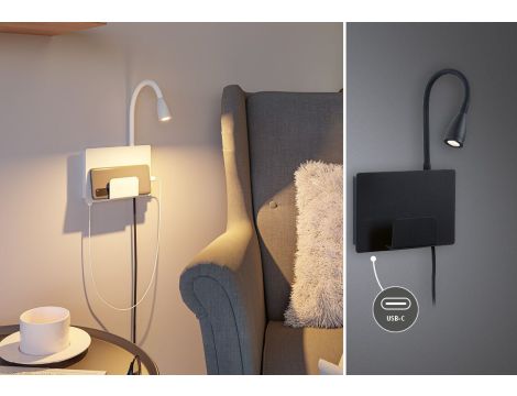 Oprawa ścienna HALINA LED 2.4W 200lm 2700K USB-C 230V biały mat /metal - 3