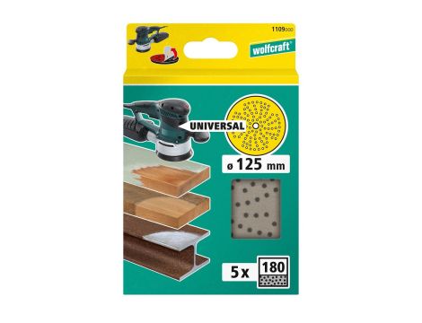 Wielootworowe krążki ścierne gr.180 do szlifierek mimośrodowych na rzep, fi 125 mm (5 sztuk) Wolfcraft - 2