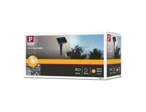 Łańcuch świetlny solarny AURINKA LED 7.9m  z czujnikiem zmierzchu 1lm/metr  3000K IP44  czarny / tworzywo sztuczne - 7