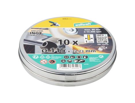 Tarcza korundowa 115x1 do cięcia stali nierdzewnej 10 sztuk, WOLFCRAFT - 3