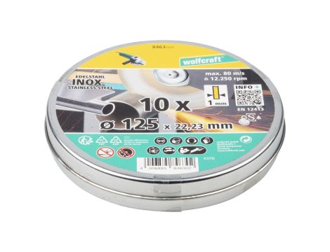 Tarcza korundowa 125X1 do cięcia stali nierdzewnej 10 sztuk. WOLFCRAFT - 2