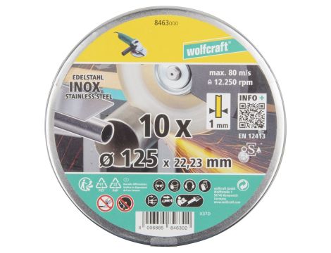 Tarcza korundowa 125X1 do cięcia stali nierdzewnej 10 sztuk. WOLFCRAFT - 3