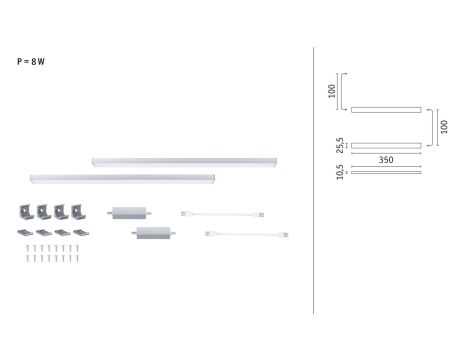 Zestaw uzupełniający opraw podszafkowych LED LINE DIM PIR 2x4W 2x350lm 350mm 30000K 24V chrom matowy / aluminium - 6
