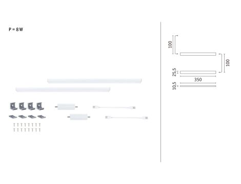 Zestaw przedłużający opraw podszafkowych LED LINE DIM PIR 2x4W 2x350lm 350mm 2700K-6500K 24V biały matowy / aluminium - 3