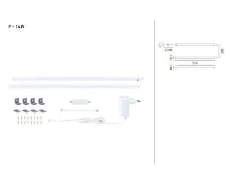 Zestaw opraw podszafkowych SET LINE DIM PIR 2x6W 2x500lm 550mm 2700K-6500K 230V/24V biały matowy / aluminium - 3