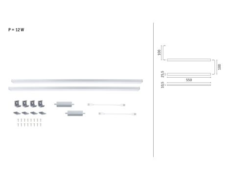 Zestaw opraw podszafkowych LED LINE DIM PIR 2x6W 2x500lm 550mm 2700K-6500K 230V/24V chrom matowy / aluminium - 4