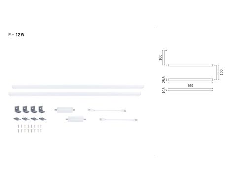 Zestaw uzupełniający opraw podszafkowych LED LINE DIM PIR 2x6W 2x500lm 550mm 2700K-6500K 24V biały matowy / aluminium - 3
