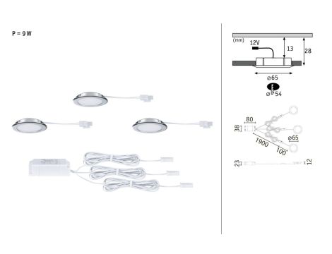 Zestaw opraw meblowych do wbudowania EBL SET 3x2,5W 3x180lm 3000K 12V chrom / tworzywo sztuczne - 6