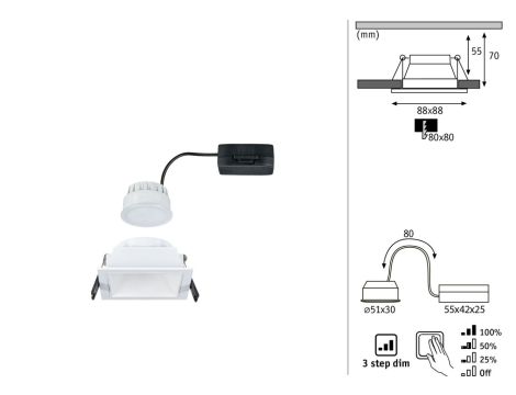 Oprawa do wbudowania EBL COLE SET COIN 3-STEP DIM 6W 470lm 2700K IP44 230V biały / aluminium - 5