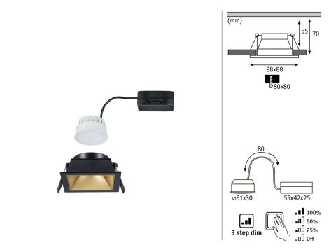 Oprawa do wbudowania EBL COLE SET COIN 3-STEP DIM 6W 470lm 2700K IP44 230V czarny matowy / złoty / aluminium - 5