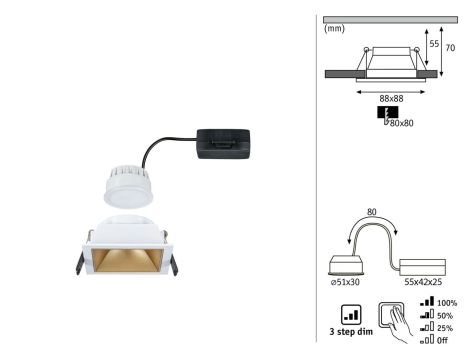 Oprawa do wbudowania EBL COLE SET COIN 3-STEP DIM 6W 470lm 2700K IP44 230V biały / złoty matowy / aluminium - 5