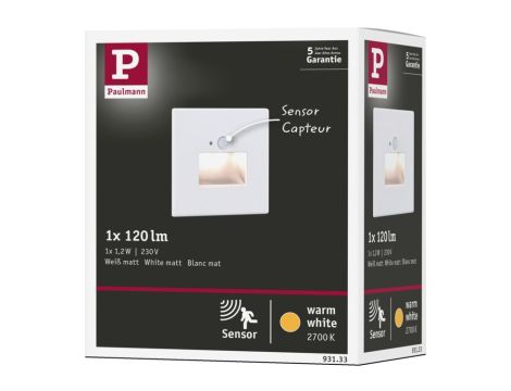 Oprawa przyschodowa EDGE LED czujnik ruchu i zmierzchu kwadrat 1x1,2W 120lm 2700K 230V biały  / tworzywo sztuczne - 9