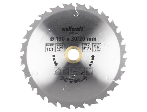 Tarcza HM do pilarek akumulatorowych 190 x 30/20 x 1,8 / ilość zębów: 24 seria lila Wolfcraft