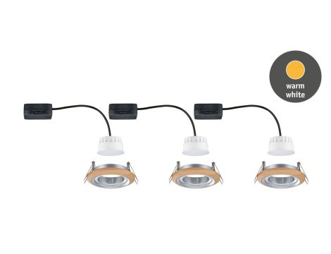 Zestaw opraw do wbudowania LANATI COIN LED 3X 6W 470lm 84mm 2700K IP20 230V drewno / aluminium - 7
