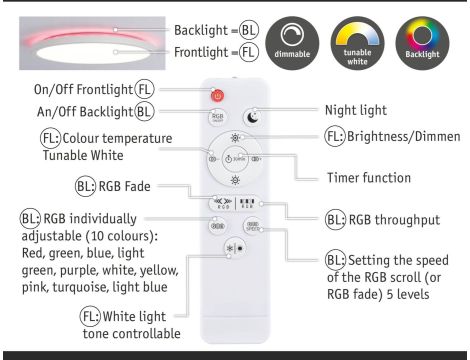 Plafoniera ATRIA SHINE LED Backlight RGB+W 19W 1500lm okragłą 290mm 3000K-6500K 230V biały / tworzywo sztuczne - 12