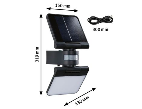 Oprawa elewacyjna LESLA LED 12.5W solar PIR 1000lm 3000K IP65 USB-C 3.6V antracyt / tworzywo sztuczne - 16