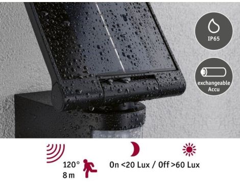 Oprawa elewacyjna LESLA LED 12.5W solar PIR 1000lm 3000K IP65 USB-C 3.6V antracyt / tworzywo sztuczne - 15
