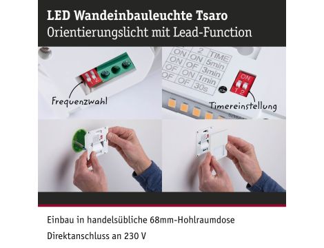 Oprawa przyschodowa TSARO LED czujnik ruchu i zmierzchu kwadrat 1x1,W 80lm 2700K IP20 230V biały matowy / tworzywo sztuczne - 13