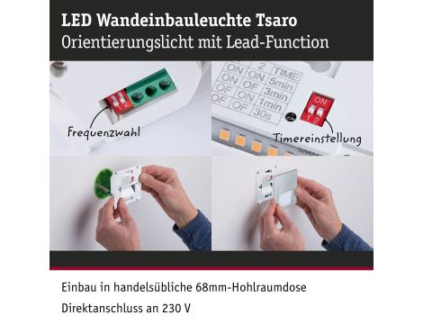 Oprawa przyschodowa TSARO LED czujnik ruchu i zmierzchu kwadrat 1x1,W 80lm 2700K IP20 230V chrom matowy / tworzywo sztuczne - 13