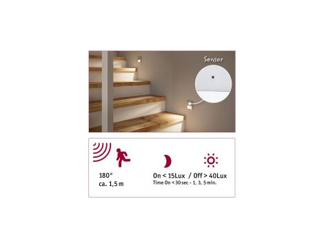 Oprawa przyschodowa TSARO LED czujnik ruchu i zmierzchu kwadrat 1x1,W 80lm 2700K IP20 230V chrom matowy / tworzywo sztuczne - 5