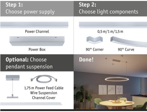 Przewód zasilający systemu LINION LED 1,75m IP20 24V DC szary / tkanina tworzywo sztuczne - 6