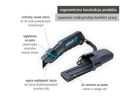 Nóż z futerałem, z ostrzem trapezowym PRO SAFETY wolfcraft - 8