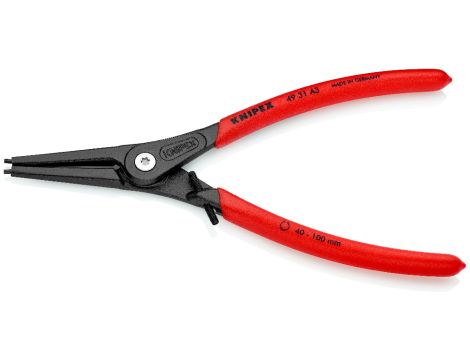 Knipex - Precyzyjne szczypce do pierścieni osadczych, Do montażu pierścieni zewnętrznych na wałach Z wkrętem ustalającym zabezpieczającym przed nadmiernym rozwarciem szczypiec - 49 31 A3