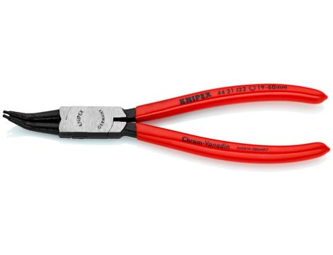 Knipex - Szczypce do pierścieni osadczych sprężynujących, Do montażu pierścieni wewnętrznych w otworach Wygięte pod kątem 45° - 44 31 J22