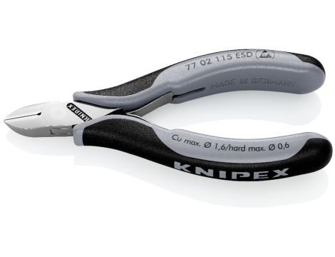 Knipex - Szczypce tnące boczne dla elektroników ESD, Ze złączem wsuwkowym  - 77 02 115 ESD
