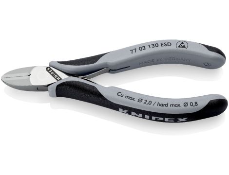Knipex - Szczypce tnące boczne dla elektroników ESD, Ze złączem wsuwkowym  - 77 02 130 ESD
