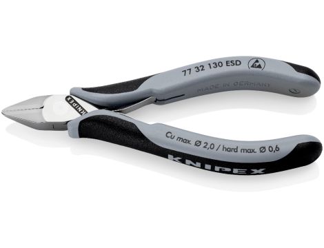 Knipex - Szczypce tnące boczne dla elektroników ESD, Ze złączem wsuwkowym  - 77 32 130 ESD