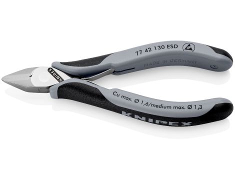 Knipex - Szczypce tnące boczne dla elektroników ESD, Ze złączem wsuwkowym  - 77 42 130 ESD