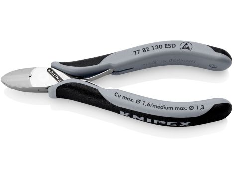 Knipex - Szczypce tnące boczne dla elektroników ESD, Ze złączem wsuwkowym  - 77 82 130 ESD