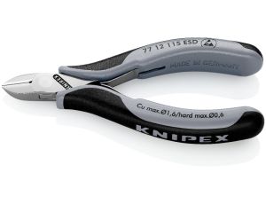 Knipex - Szczypce tnące boczne dla elektroników ESD, Ze złączem wsuwkowym  - 77 12 115 ESD
